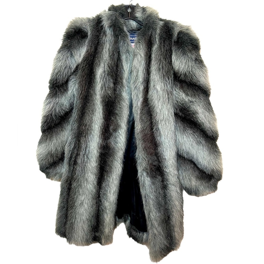 Outlayers Faux Fur Coat Womens Size 8 Black Gray